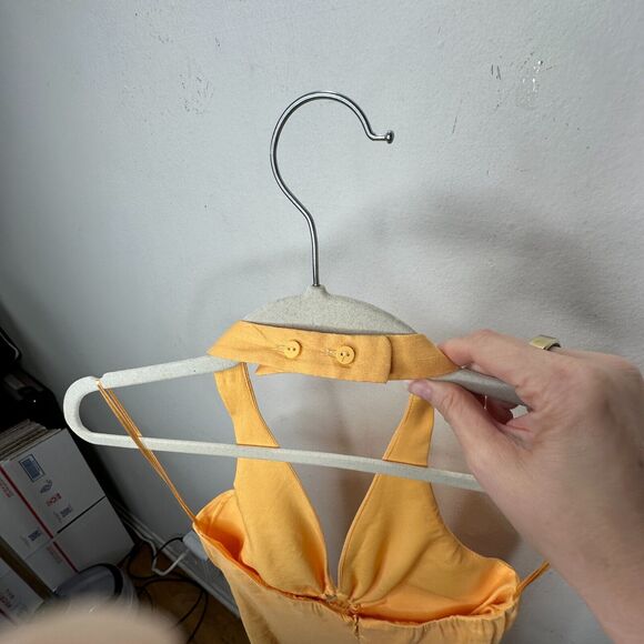 Zara Mustard Yellow Halter V-Neck Sun Dress O-Ring Cutout Front Open Back Small - Picture 9 of 15